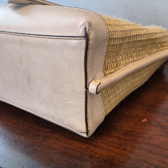 Coach Mollie Tote Straw with Beige Leather Trim and Tassel Crossbody - Picture 9 of 16